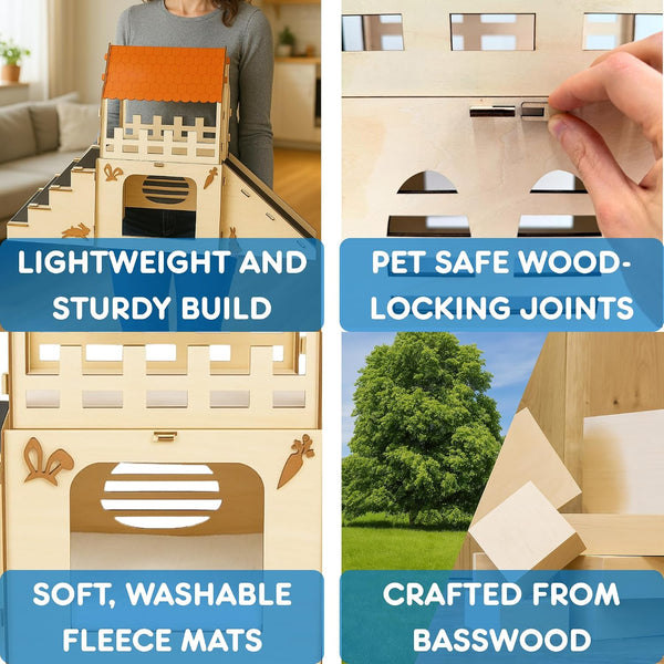Otterpets Extra Large Bunny Hideout, Wooden Rabbit Castle with Fleece Mats | Pet-Safe Wood Joints (No Rubber Bands), Rabbit Hideout Made of Safe Wood, Bunny House Indoor; Chinchilla and Guinea Pig Safe3