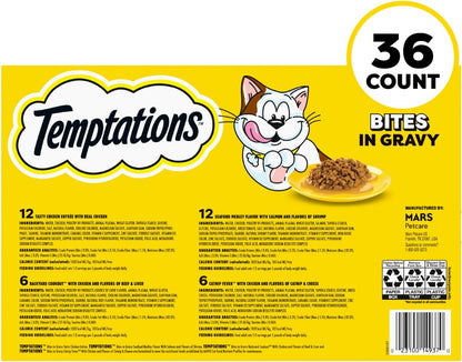 Temptations Bites in Gravy Wet Cat Food, Variety Pack, 3.5 Oz, 36 Count | Chicken, Seafood Medley, Backyard Cookout, Catnip Fever, No Artificial Flavors, 3.5 Oz. Trays, 100% Complete & Balanced9