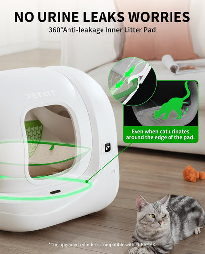 PETKIT Puramax 2 Automatic Self-Cleaning Cat Litter Box, App Control Automatic Litter Box with Safety Sensors, Odor Free & Anti-Leakage Basic Bundle Includes Trash Bags,2.4G Wifi & Low Entrance4