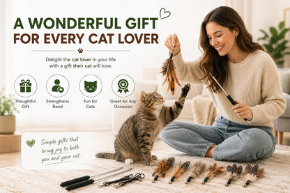 Cat Toys - No Chemical Dyeing Cat Feather Toys for Indoor Cats - Include Cat Wand and Natural Feather Refills3