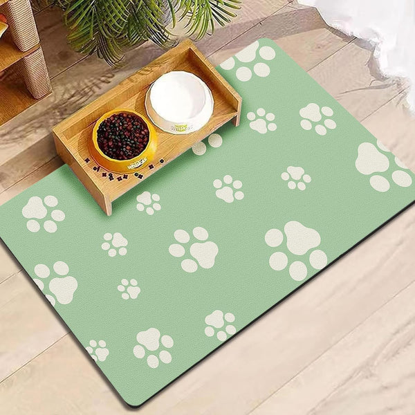 Dog Food Mat for Food and Water, Absorbent Pet Feeding Non-Slip Backing Cat Dog Bowl Mat No Stains Quick Dry Placemat with Footprints for Messy Brown,20"×12"16