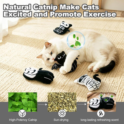 Retro Shaw Catnip Toys, 4 Pack, Horror Goth Cat Toys for Indoor Cats Kitten, Crinkle Interactive Cat Nip Kitty Toys for All Breeds (3.7 Inches)4