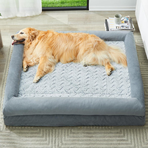 WNPETHOME XL Extra Large Dog Bed, Washable Dog Couch with Removable Waterproof Cover, Orthopedic Large Pet Sofa Bed with Bolster Sides for Sleeping | Washable Dog Couch with Removable Waterproof Cover, Large Pet Sofa Bed with Bolster Sides for Relaxing Grey 41X28 Inch1