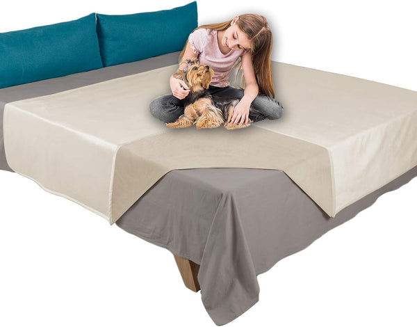 Ameritex Pet Bed Blanket Reversible 100% Waterproof Velvet Super Soft for Sofa and Bed (82X102 Inches, Cream+Sand)23