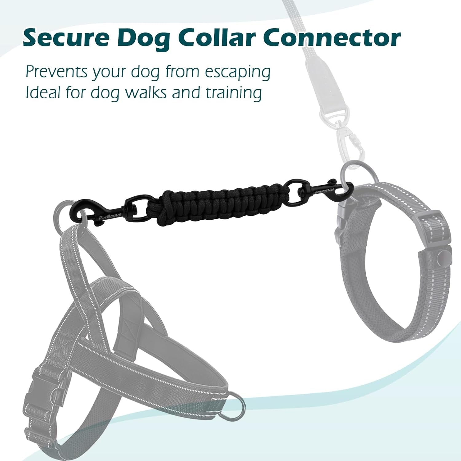petbonus-dog-collar-safety-clip-handmade-prong-collar-to-harness-connector-dog-leash-backup-safety-strap-escape-proof-double-ended-clasp-lead-connector-for-pinch-collar-harness-black