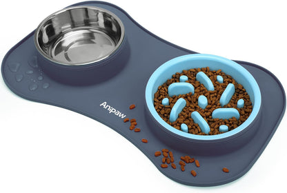 Anipaw Slow Feeder Dog Bowls 3 in 1 Stainless Steel Food and Water Bowls with Non-Spill and Skid Silicone Mat to Slow down Eating for Large Medium Small Breed Size Dogs and Cats | Durable, Non-Spill & Non-Skid with Silicone Mat Design, Slow down Eating, Suitable for Small Medium Large Dogs and Cats9