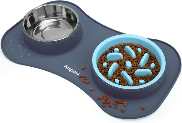 Anipaw Slow Feeder Dog Bowls 3 in 1 Stainless Steel Food and Water Bowls with Non-Spill and Skid Silicone Mat to Slow down Eating for Large Medium Small Breed Size Dogs and Cats | Durable, Non-Spill & Non-Skid with Silicone Mat Design, Slow down Eating, Suitable for Small Medium Large Dogs and Cats9