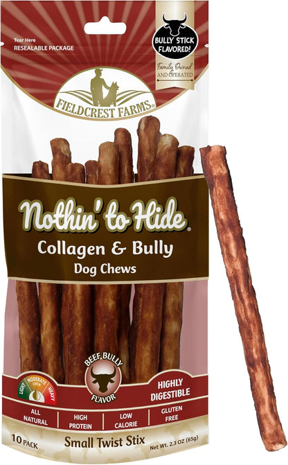 Fieldcrest Farms Nothin' to Hide Twist Stix, Beef Flavor, Easily Digestible, Supports Skin, Coat, Joints & Muscles, for Moderate Chewers under 15Lbs, 50 Pieces20