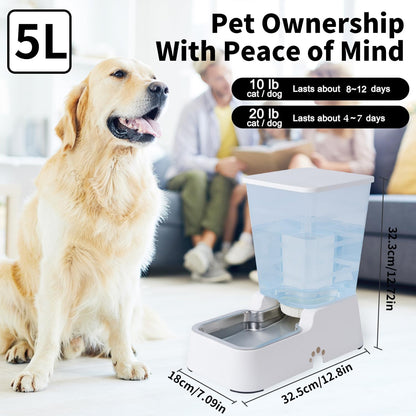 Meikuler Automatic Dog Cat Water Dispenser Large Capacity 5Lfor Cats and Medium and Large-Sized Dogs with Stainless Steel Bowl (Black, 5L)3