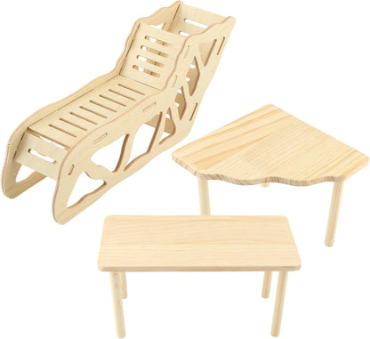 3 Pack Wooden Hamster Play Platform, 3-In-1 Natural Small Pet Playground with Tunnel, Ladder & Hidden Rest Area, Wooden Support Column Cage Accessories for Hamsters, Squirrels & Tiny Pets9