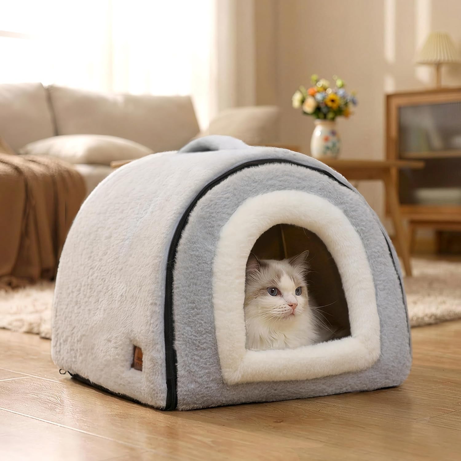 cat-bed-for-indoor-cats-foldable-cat-cave-anti-slip-water-resistant-bottom-cat-houses-for-indoor-cats-or-small-dogs-kitten-tent-rabbit-bed-2-in-1-pet-bed-grey
