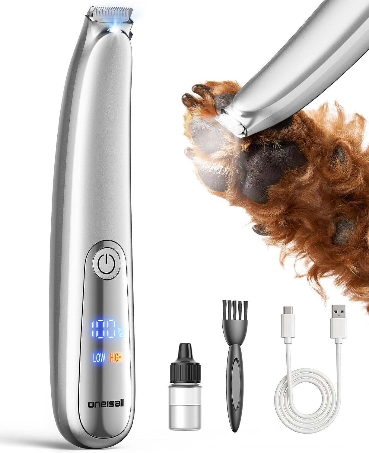 oneisall-dog-paw-trimmer-with-led-light-skin-friendly-curved-blade-low-noise-paw-clippers-2-speed-6500-rpm-for-dogs-cats-cordless-between-toes-sensitive-areas
