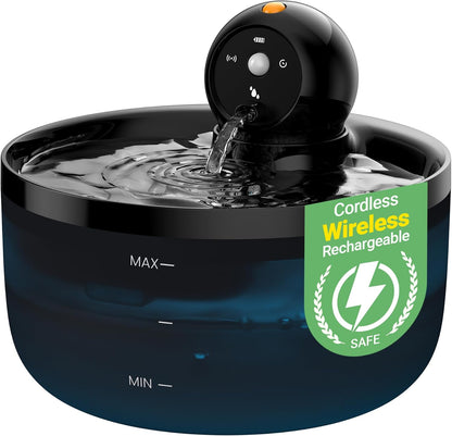 Cat Water Fountain Wireless Cordless: Cat Fountain for Drinking Battery Operated - 88Oz/2.6L Black Pet Water Fountain Rechargeable - Quiet Cats Water Bowl Dispenser with Motion Sensor - Small Animals1