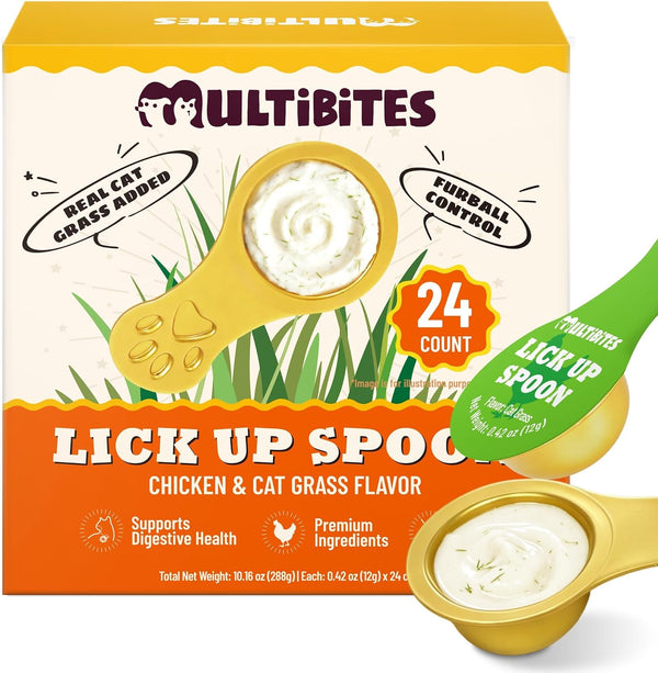 Lickable Cat Treats with Lick-Up Spoons, Healthy Wet Cat Snacks for Digestive Support, Grain-Free Kitten Treats with Taurine & Vitamins, Cat Grass & Pumpkin Variety Pack (32 Spoons)11