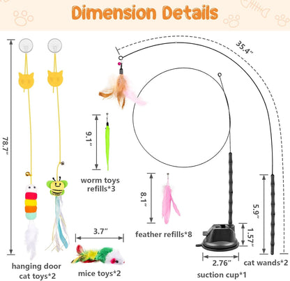 Depets Cat Wand Toy, 15 Pcs Interactive Cat Feather Toys for Indoor Self Play & Exercise, 2 Play Modes Kitten Teaser Wand, Reusable Suction Cup Kitten Toys3