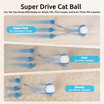 Cat Toys for Indoor Cats, Interactive Cat Toy Ball with Pom-Pom Tails, Automatic Cat Toy Self Play Exercise Toy to Relieve Boredom for Kitten & Adult Cats (Blue)7