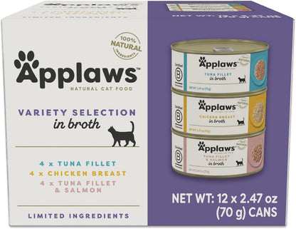 Applaws Fish Variety in Broth Wet Cat Food, 3-Flavor 12-Pack 2.47 Oz Cans | 100% Natural, High Quality Ingredients, High Protein, No Artificial Additives, Limited Ingredients17