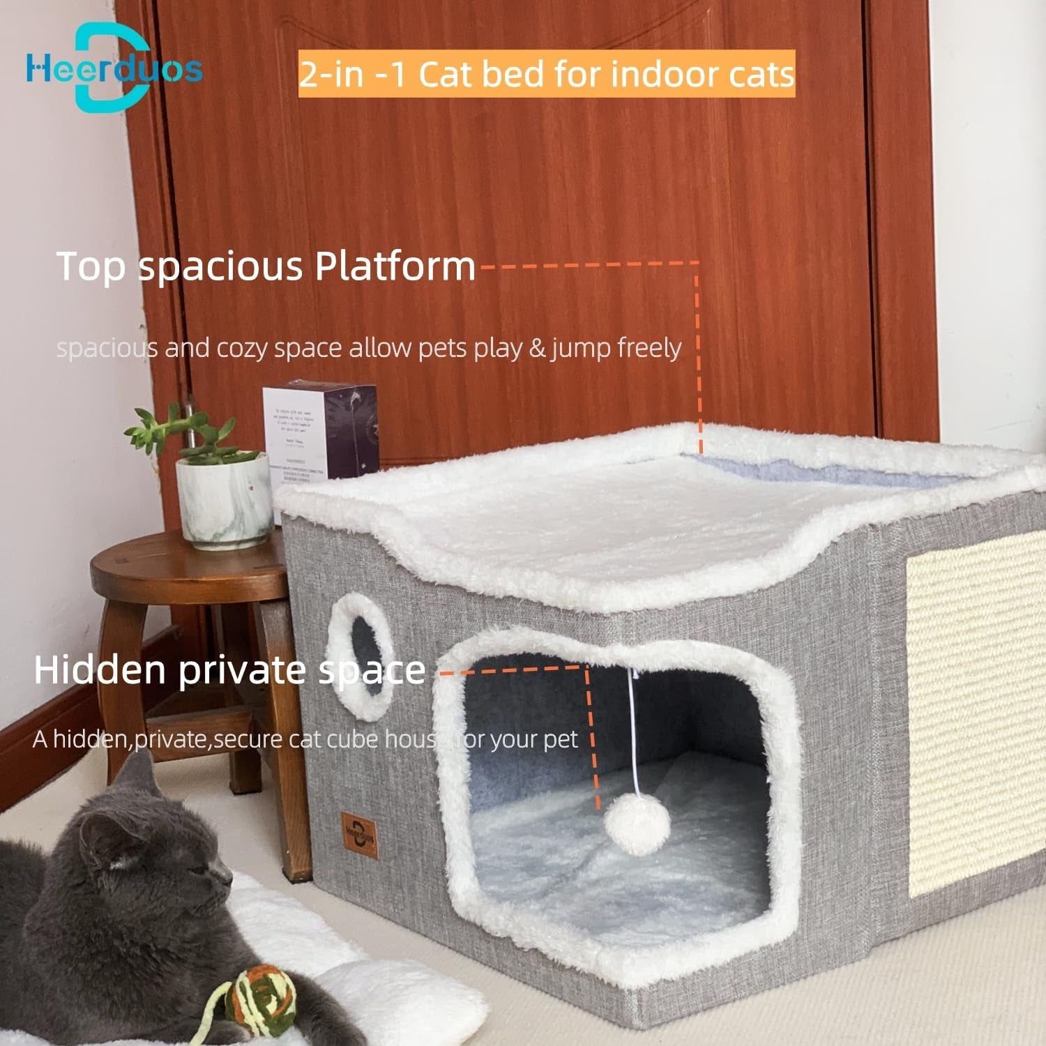 cat-bed-for-indoor-cats-covered-cat-cave-house-furniture-with-scratch-pad-foldable-cat-hideaway-hut-cute-cat-condo-with-soft-washable-mat-for-multi-small-pet-under-30-lbs-light-grey
