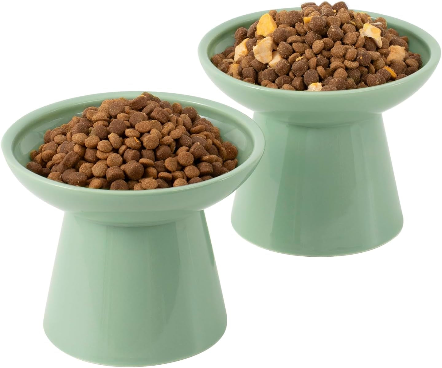 ceefu-2-pack-elevated-ceramic-cat-bowls-extra-wide-for-food-water-anti-vomiting-whisker-friendly-shallow-food-dish-and-deep-water-bowl-lead-cadmium-free-raised-height-for-cats-sage-green