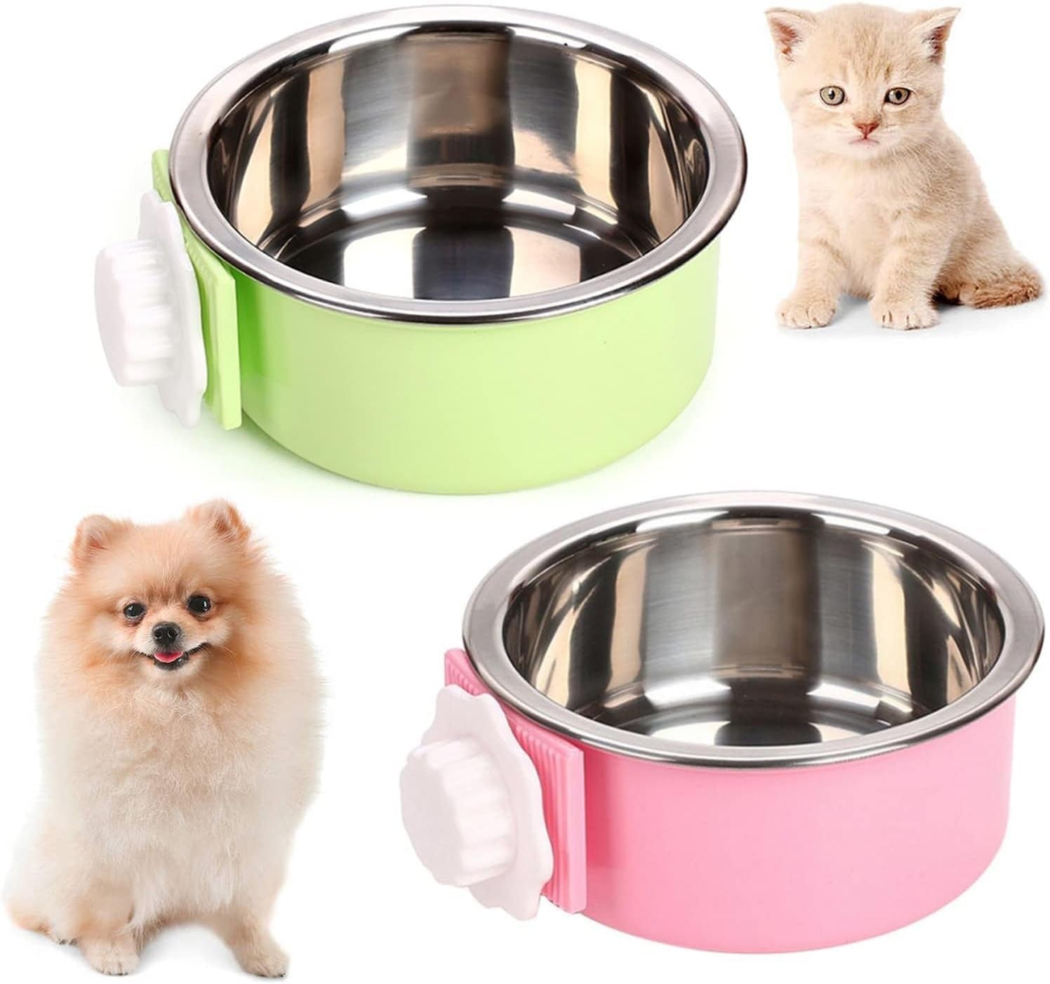 kathson-crate-dog-bowl-removable-stainless-steel-hanging-pet-kennel-cage-bowl-food-water-feeder-coop-cup-for-puppy-cat-rabbit-guinea-pigs-ferret-bird-2-pcs-size-m-blue-and-green