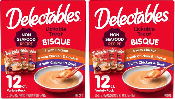 Delectables Bisque Non-Seafood Lickable Wet Cat Treats, Variety Pack, 12 Count (Pack of 1)2