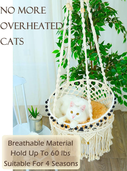 KARCEEY Macrame Cat Hammock - Hanging Cat Bed for Wall & Window - Boho Swing with Full Hardware Kit & Nip Toy - Stable Heavy Duty Design for Large & Senior Felines up to 60Lbs6