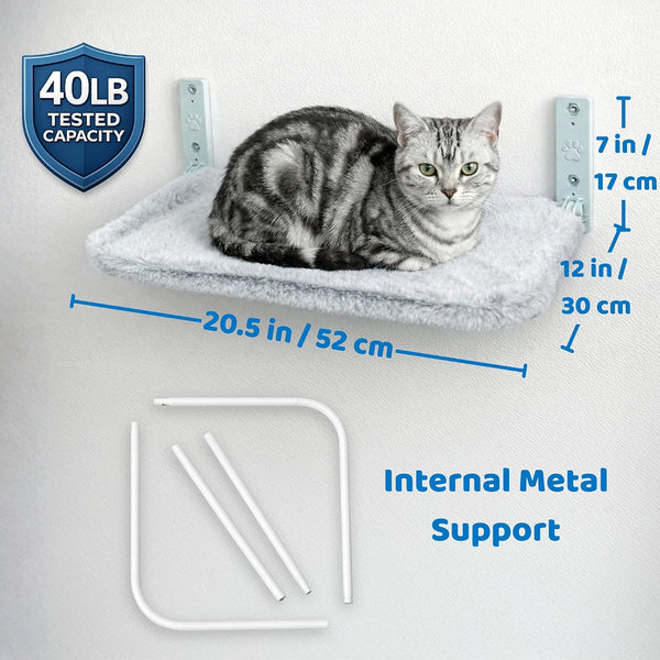 Otterpets Cat Wall Bed with Ultra-Soft Plush Cover, Foldable Cat Wall Hammock, Shelf Bed with 35 Lb Metal Support, Removable Washable Fabric, Hardware for All Walls (Light Grey Fabric and White Metal)5