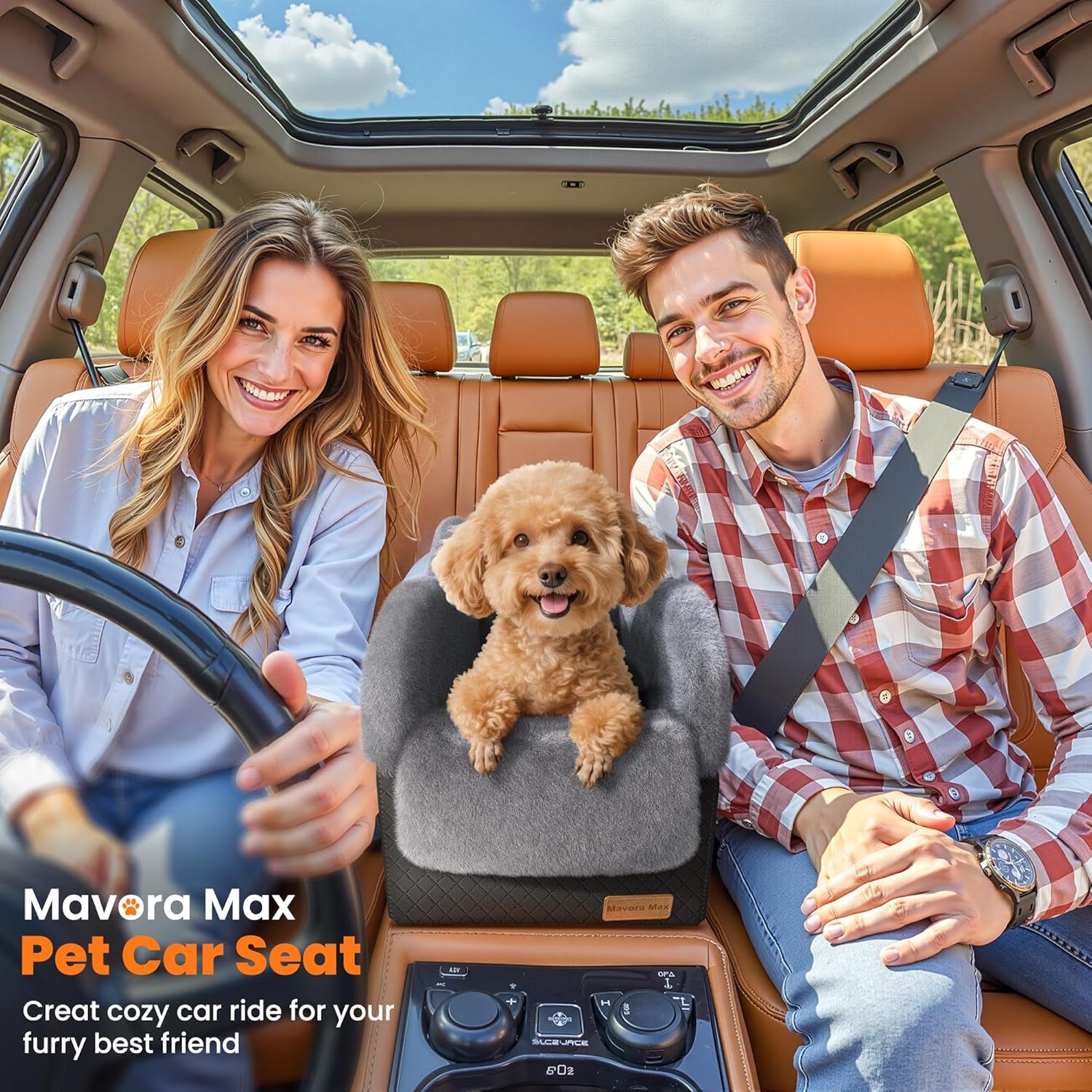 center-console-dog-car-seat-for-small-dogs-under-11lbs-grey-anti-collapse-safety-tether-faux-rabbit-fur-lined-pu-leather-cover-washable-puppy-seat-for-suv-truck-ideal-for-travel