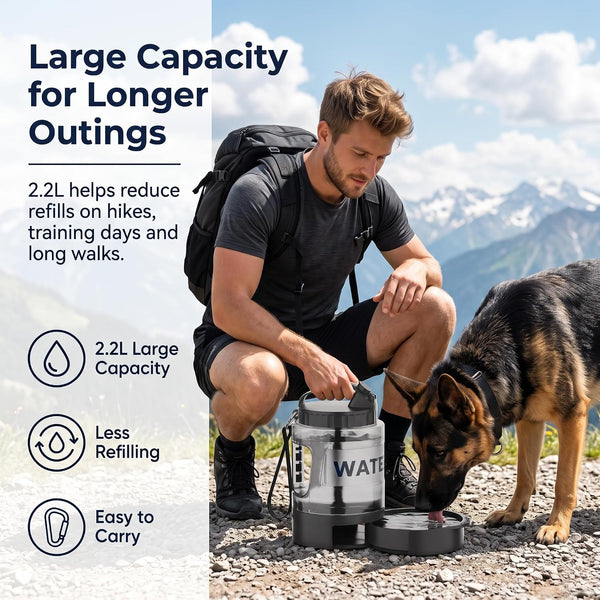 Lesotc Portable Dog Water Bowl Dispenser - 77Oz Travel Water Bottle with Pop-Out Drinking Bowl, No-Spill Design for Camping, Hiking & Car Rides - Keep Your Dog Hydrated Anywhere, Black6