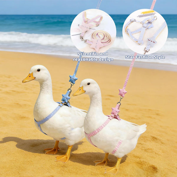 2Pcs Adjustable Chicken Harness and Leash Set, Duck Harness, Blue, Pink | Comfortable Duck Harness and Leash for Real Ducks, Upgraded Easy to Wear Chicken Vest, Goose Traction Rope with Cute Stars5