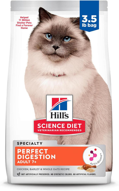 Hill'S Science Diet Adult 7+ Perfect Digestion Dry Cat Food | #1 Veterinarian Recommended, Chicken, Barley & Whole Oats, 3.5 Lb. Bag1