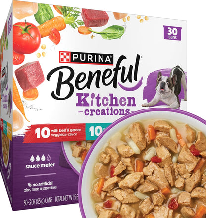 Purina Beneful Kitchen Creations with Beef, Chicken, or Lamb Wet Dog Food Variety Pack - (Pack of 30) 3 Oz. Cans1