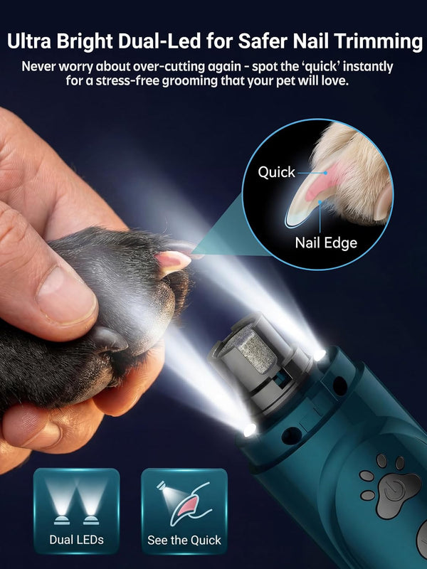 YABIFE Super Quiet Dog Nail Grinder & Clippers Kit with 2 LED Lights, 3 Speeds up to 12,000 RPM, Lower than 30Db Electric Pet Nail Trimmer for Small Medium Large Dogs and Cats3