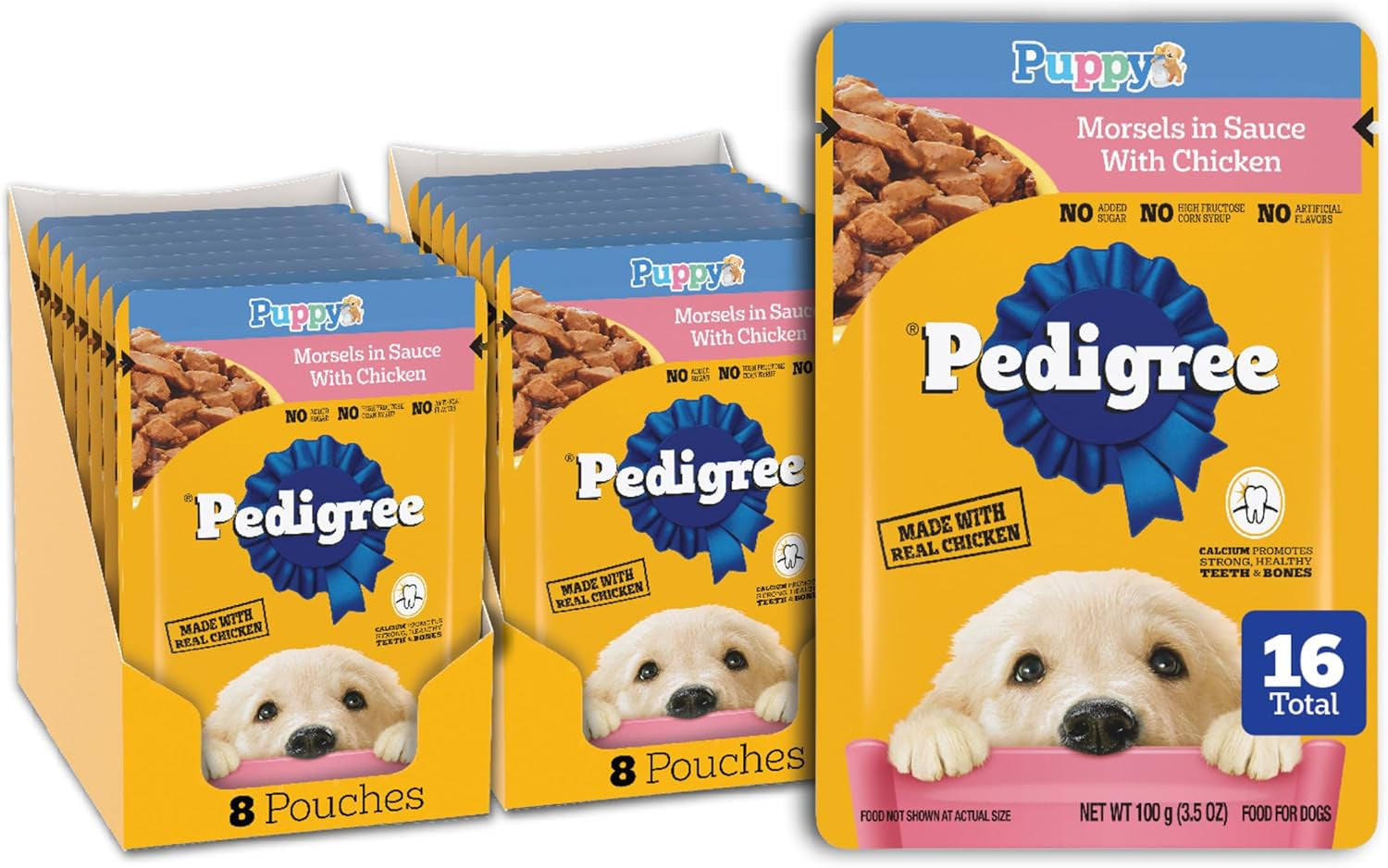 pedigree-puppy-morsels-wet-dog-food-pouch-chicken-3-5-oz-16-count-steam-cooked-high-quality-animal-protein-dha-brain-support-calcium-for-teeth-bones-topper-or-complete-meal