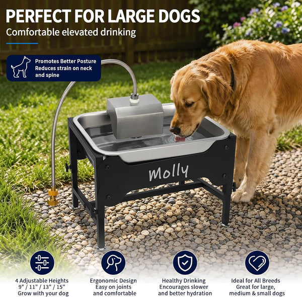 BWOGUE 3 Gal Automatic Dog Water Dispenser, Elevated Outdoor Bowl for Dogs | Automatic Water Dispenser for Dogs, Stainless Steel Pet Waterer, 9/11/13/15 in Stand, Float Valve, Big Dogs Pets Livestock9