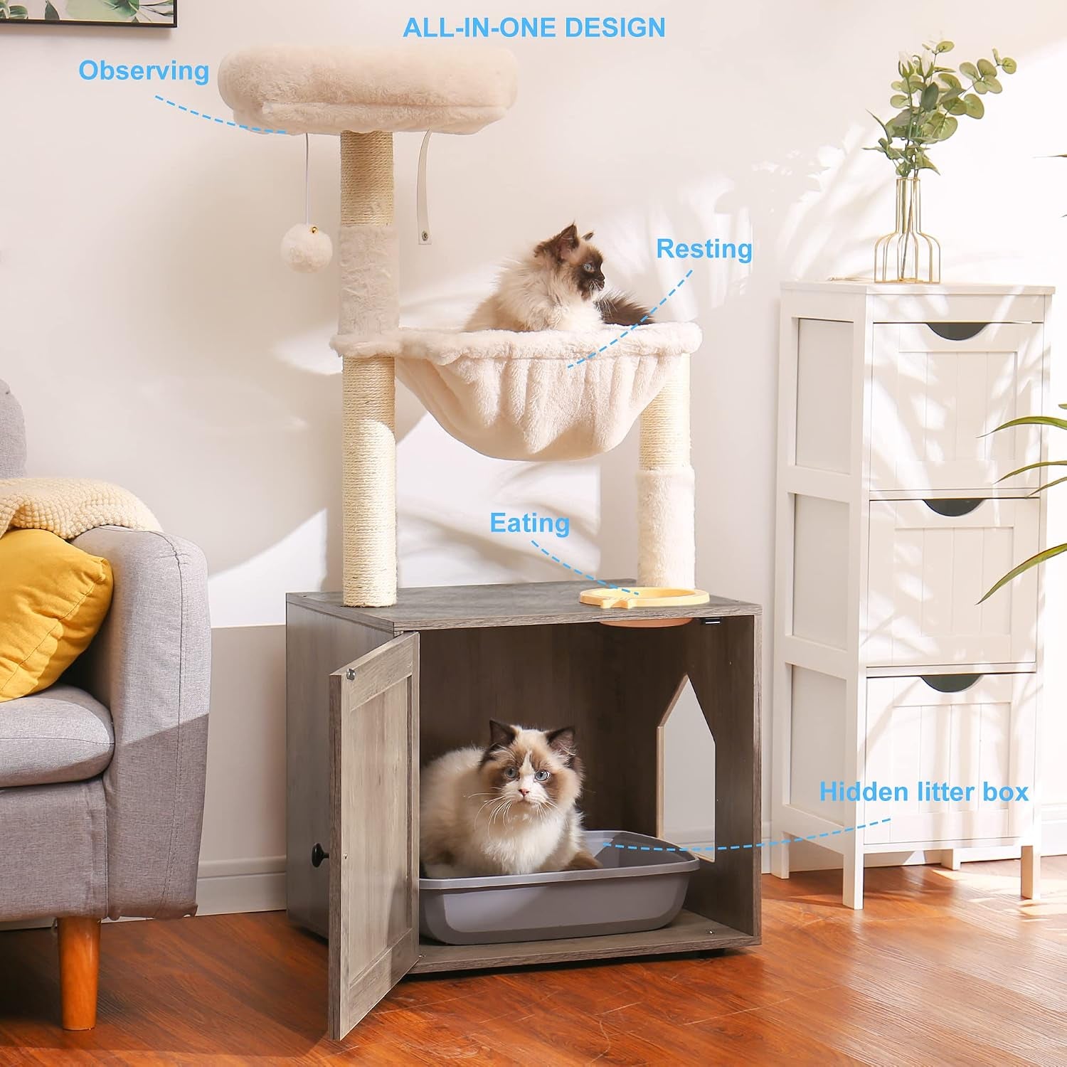 hey-brother-cat-tree-tower-litter-box-enclosure-food-station-mpj100sg-47-24-inches-wooden-all-in-one-cat-house-large-hammock-bed-scratching-posts-modern-style-for-indoor-cats-rustic-gray