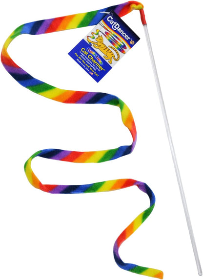 Cat Dancer Products Rainbow Cat Wand Charmer, Safe Teaser Wand for Indoor Cats & Kittens, Flexible Exercise Toy Made of Multicolor Fabric Ribbon, for Medium Breeds1
