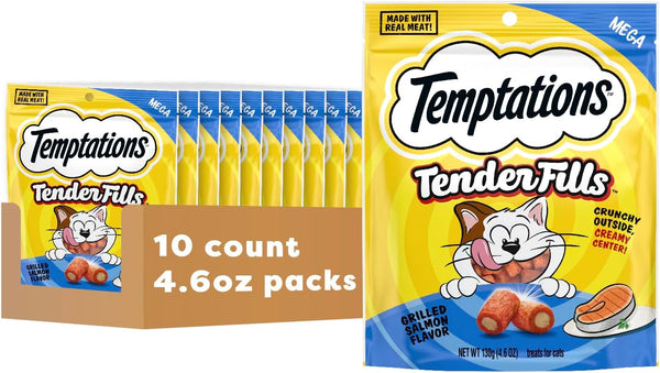 Temptations Tender Fills Adult Cat Treats, Festive Feast Flavor, 11.6 Oz | 2X More Creamy Filling than Classic, Real Meat, No Artificial Flavors, Crunchy Shell with Soft Center, Resealable Pouch12