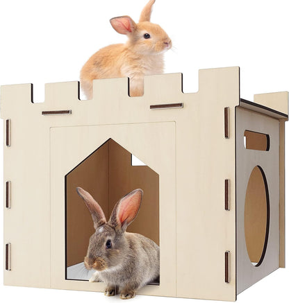 HIIMALEX Large Sturdy Bunny House with Spacious Balcony Hidey Detachable Playhouse for Rabbit Hideout Castle Tower Toys for Indoor Bunnies Guinea Pig Hamster Chinchilla Gerbil1