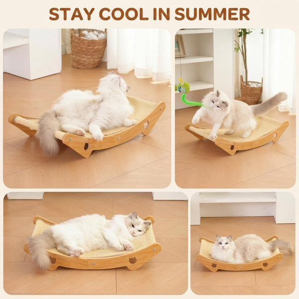 Cat Scratcher Hammock Bed, U-Shaped Wood Sisal Lounger, Furniture Protector | Pingping-Go, 23.6 X 13.8 Inch, Wood Frame, Natural Sisal, Indoor & Outdoor, for Large Cats5