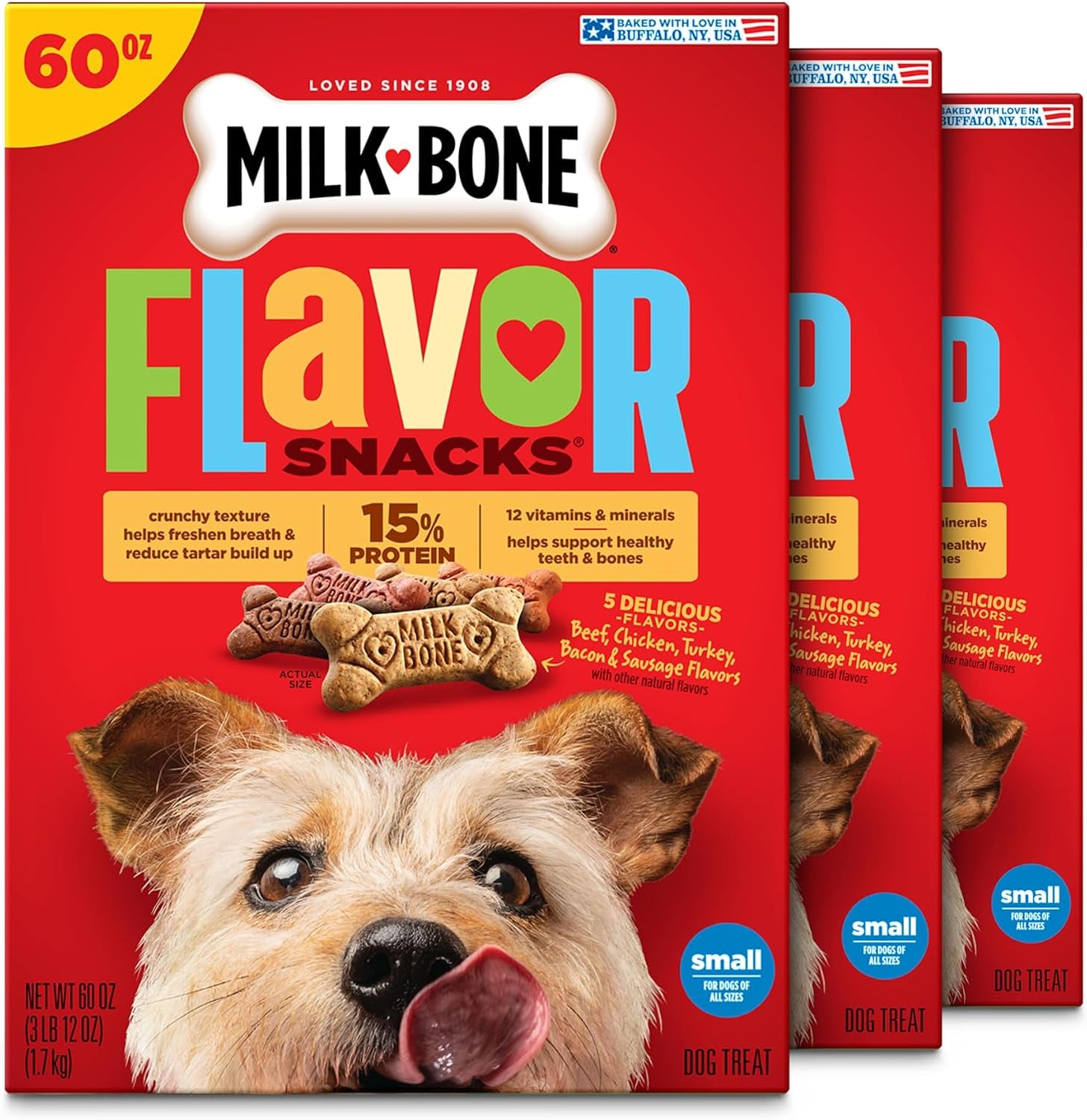 milk-bone-flavor-snacks-mini-s-dog-biscuits-flavored-crunchy-dog-treats-36-oz-canister-5-calories-per-treat-15-protein-3-flavors-per-canister-beef-chicken-bacon-naturally-artificially-flavored