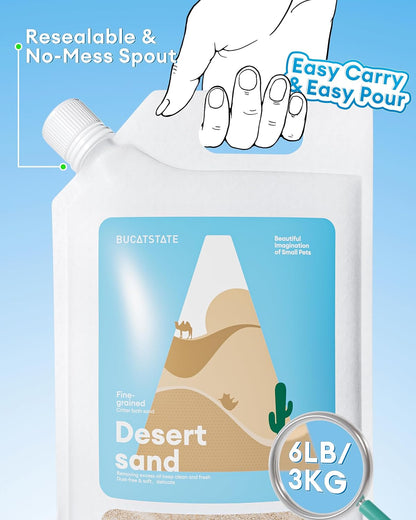 BUCATSTATE Hamster Bath Sand with Pour Spout, 6.6LB Desert Bath Sand | No-Dust Potty Litter Calcium-Free Sand for Hamster Chinchillas Gerbil Mice Degu or Other Small Pets (Fine Sand)2