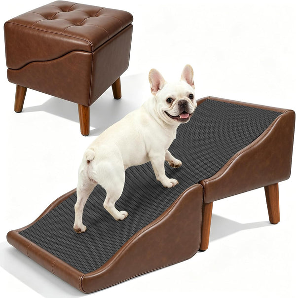 Dog Stairs for Small Dogs 16 Inch High Upgraded Non Slip Foldable Dog Ramp,For Senior Injured Small to Large Dogs Cats Pet Stairs,Pu Leather Furniture Style Pet Steps1