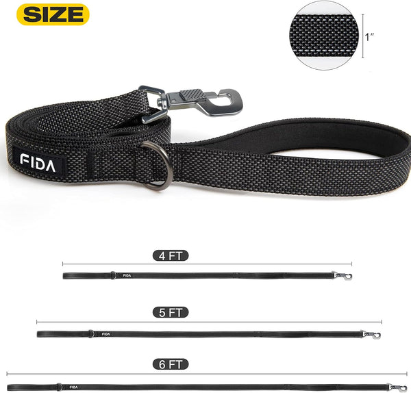 Fida 4 FT Heavy Duty Dog Leash with 2 Comfortable Padded Handles, Traffic Handle & Advanced Easy Snap Hook, Reflective Walking Lead for Large, Medium & Small Breed Dogs (4 FT X 1" Wide, Black)5