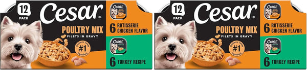 Cesar Filets in Gravy Wet Dog Food, Steak Mix Variety, 3.5 Oz, 24 Count | Filet Mignon, New York Strip & Prime Rib, Real Meat, Slow-Cooked, No Fillers/Added Sugar/Artificial Flavors, Easy Peel Trays14