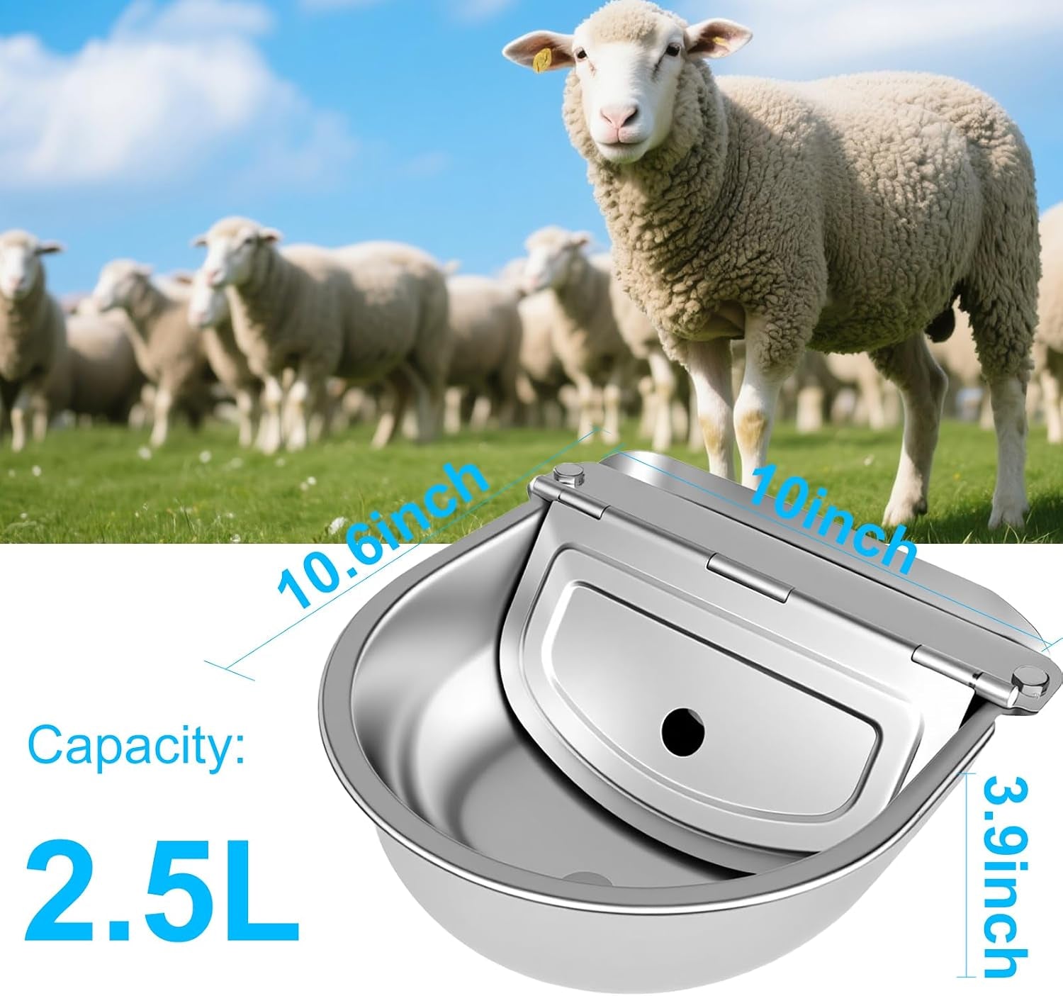 automatic-pet-water-bowl-with-float-valve-304-stainless-steel-includes-bowl-valve-40-hose-adapters-bolts-wrench-fits-1-2-3-4-faucets-for-dogs-livestock-drain-hole