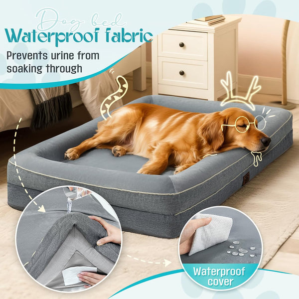 Waterproof Memory Foam Dog Beds for Extra Large Dogs Non-Slip Orthopedic Dog Beds Washable Couch Pet Bed with Removable Cover (Grey, X-Large)5