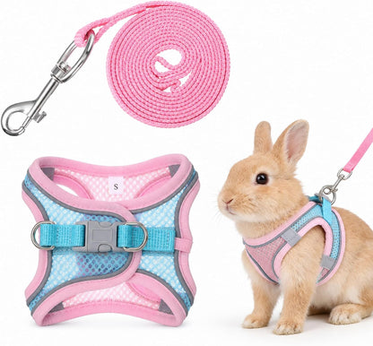 Bunny Harness and Leash Set Breathable Pet Rabbit Harness and Leash Set Soft Rabbit Leashes Reflective Strips Jacket Escape-Proof Walking Gear for Rabbits, Small Kitten, Puppy, Guinea Pigs (Pink, XXS)10