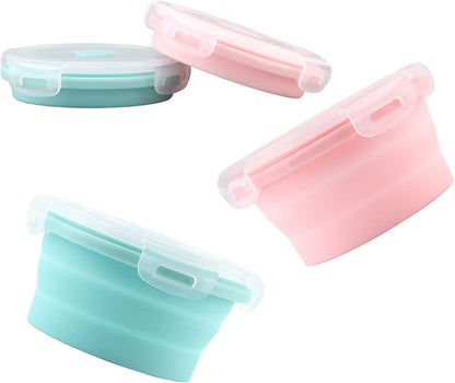 Luter 2 Pieces Collapsible Dog Bowls Silicone Food Water Travel Foldable Bowl with Lids Portable Expandable Pet Feeding Watering Cup Dish for Walking Kennels Camping 350Ml (12X12X3Cm) (Pink & Blue)1