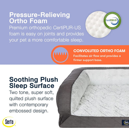 Serta Orthopedic Supportive Foam Quilted Couch Dog Bed with Soft Bolsters (Slate Gray) X-Large4